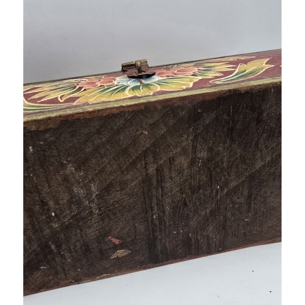 Vintage Hand Painted Wooden Floral Trinket Box 10" Long \ Cottage - Picture 13 of 13